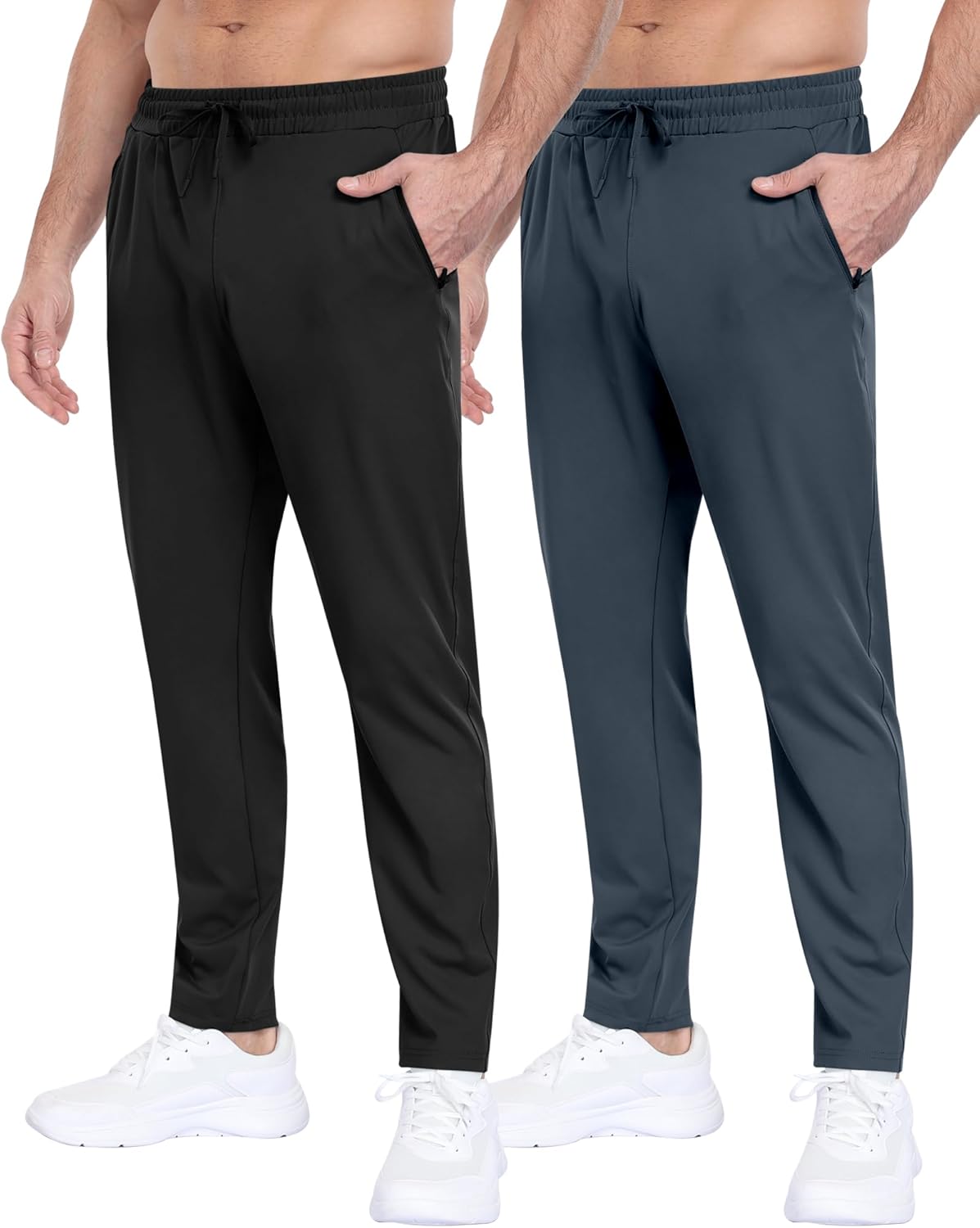 2 Pack Mens Fleece Lined Pants with Zipper Pockets,Winter Athletic Workout Warm Running Joggers Sweatpants for Men