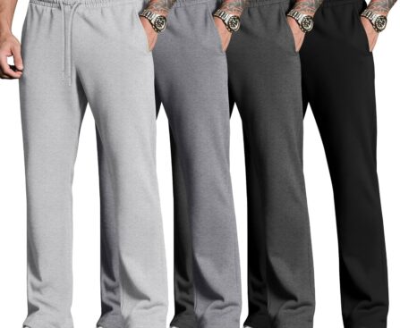 Neer 4 Pack Men’s Sweatpants Joggers with Pockets Open Bottom Gym Athletic Pants Baggy Workout Casual Running Clothing