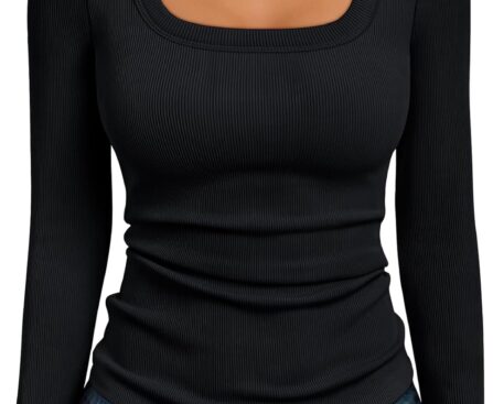 AUTOMET Womens Long Sleeve Shirts Square Neck Tops Ribbed Knit Basic Teen Girls Crop Tops Fall Outfits Fashion Clothes 2025