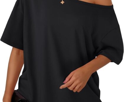 Trendy Queen Womens Off The Shoulder Tops Oversized T-Shirts Short Sleeve Tees Summer 2025 Casual Spring Fashion Clothes