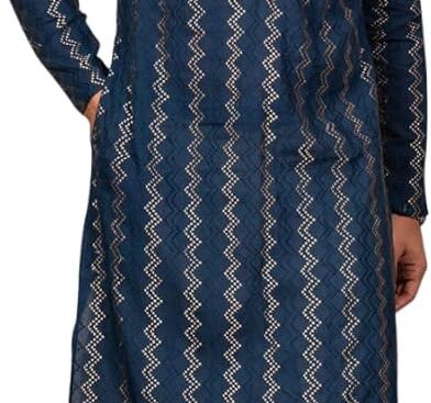 KISAH Mens Kurta – Textured Cotton Blend Kurta with Mandarin Collar – Indian Wedding Outfit for Men – Festivewear for Diwali