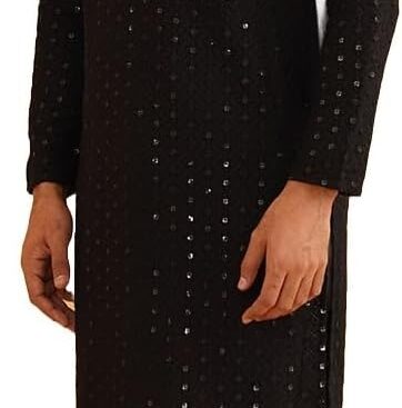 Sojanya (Since 1958 Men’S Cotton Gold Embroidered Sequinned Kurta With White Churidar Pyjama