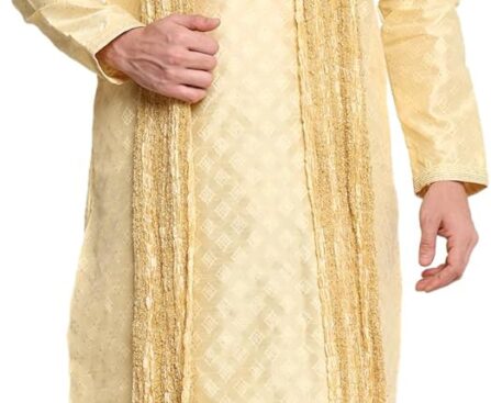Men’s Tunic Art Silk Kurta Pajama Pyjama Dupatta Set with Embroidery Zari Work Indian Clothing Dress Gifts Items