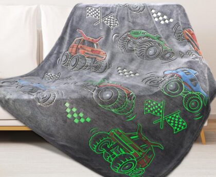 ORDM Glow in The Dark Blanket for Boys Truck Throw Blanket Car Toys Unique Gifts for Kids Glowing Cartoon Tractor Blankets Excavators Room Decor Blankets 60″×80″