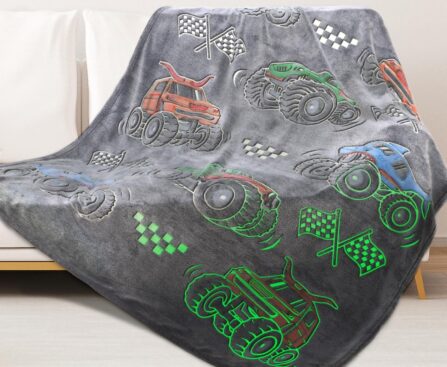 ORDM Glow in The Dark Blanket for Boys Truck Throw Blanket Car Toys Unique Gifts for Kids Glowing Cartoon Tractor Blankets Excavators Room Decor Blankets 60″×80″