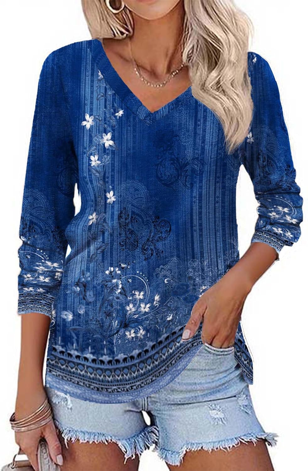 Zeagoo Womens Long Sleeve T Shirts V Neck Soft Basic Tee Loose Fit Casual Tops Winter Clothing