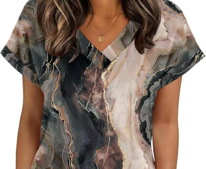 Zeagoo Womens Summer Tops Rolled Short Sleeve V Neck Shirts Casual Dressy Business Work Blouses Outfits