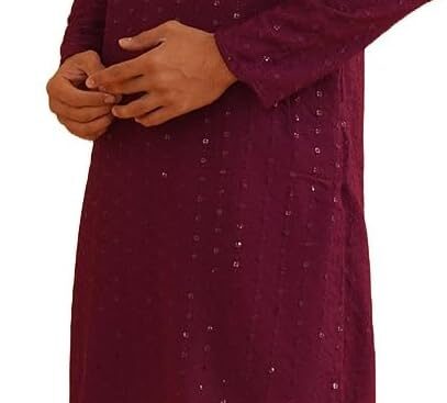 Sojanya (Since 1958 Men’S Pure Cotton Mustard Embroidered Sequined Kurta And White Pyjama Set