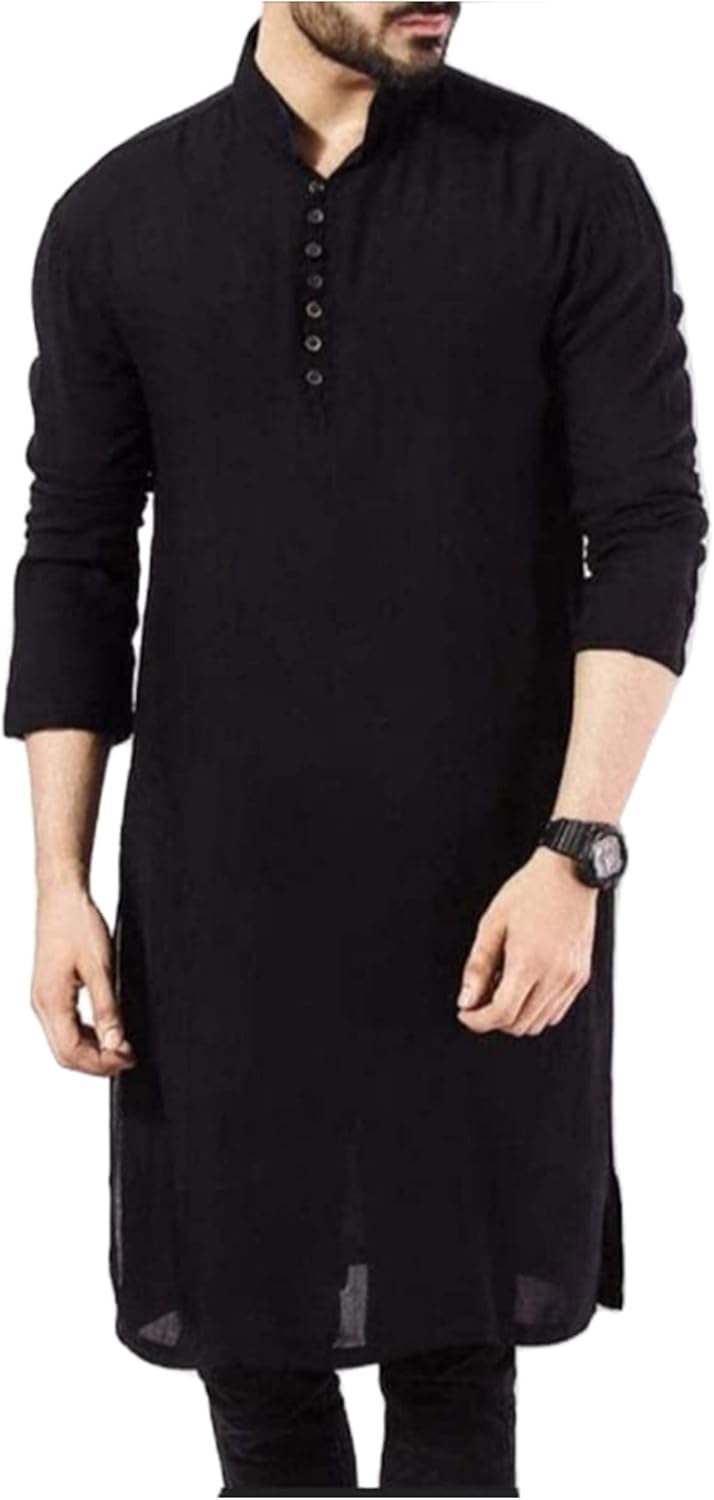 Indian Kurta For Men’s Black Color Ethnic Wedding Party Wear 100% Cotton Traditional Wear Kurta By VINAYAK HANDICRAFTS.