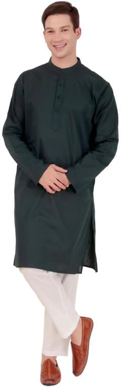 Men’s Pure Cotton Solid Indian Kurta Pajama Set Mandarin Collar Daily Wear Casual Yoga Dress