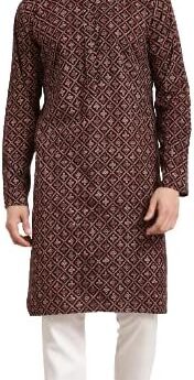 Sojanya (Since 1958) Men’S Cotton Print Kurta & White Churidar Pyjama Set