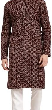 Sojanya (Since 1958) Men’S Cotton Print Kurta & White Churidar Pyjama Set
