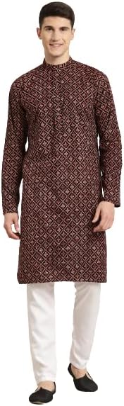 Sojanya (Since 1958) Men’S Cotton Print Kurta & White Churidar Pyjama Set