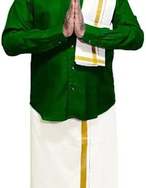 Cotton Dhoti Vesti Mundu 2 mtrs Cream Color single Layer with golden zari border