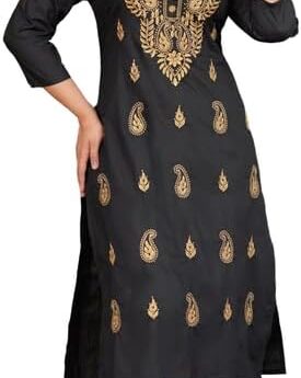 Women’s Traditional Chikankari Cotton Kurti Indian Hand Embroidered Kurti Tunic for Women