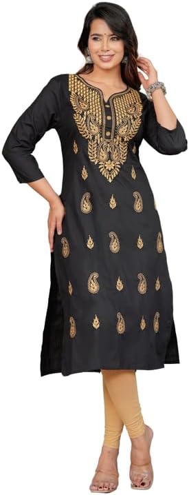Women’s Traditional Chikankari Cotton Kurti Indian Hand Embroidered Kurti Tunic for Women