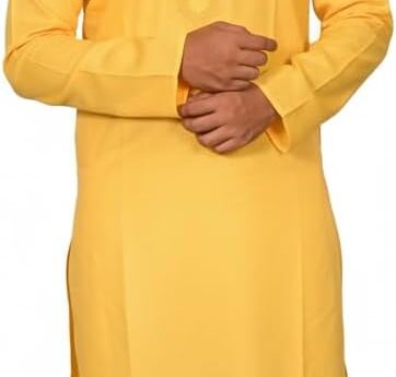 Men’s Neck Embroidery Cotton Solid Indian Kurta Pajama Set Mandarin Collar Casual Fashion Gift for Men