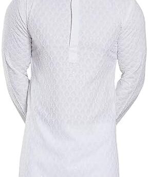 Men’s Ethnic Embroidery Chikankari Pure Cotton Kurta with Pajamas Set for Wedding Festivals Occasion