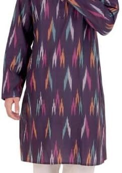 Ikkat Kurta Pajama Set Mens Cotton Band Collar elegant Design Ethnic Wear