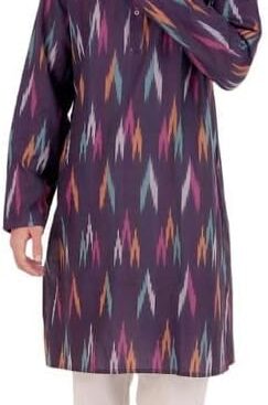 Ikkat Kurta Pajama Set Mens Cotton Band Collar elegant Design Ethnic Wear