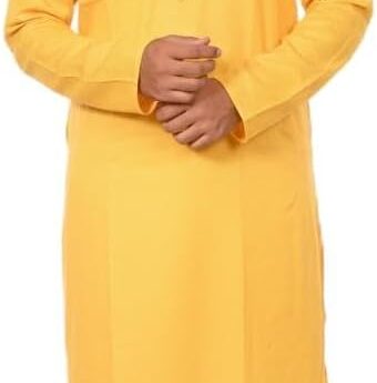 Men’s Cotton Solid Indian Kurta Pajama Set with Neck Embroidery Mandarin Collar Casual Fashion Gift for Men