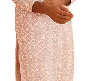 Sojanya (Since 1958 Men’S Cotton Gold Sequence Embroidered Kurta With White Churidaar Pyjama
