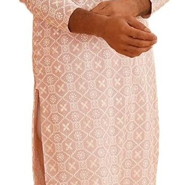 Sojanya (Since 1958 Men’S Cotton Gold Sequence Embroidered Kurta With White Churidaar Pyjama