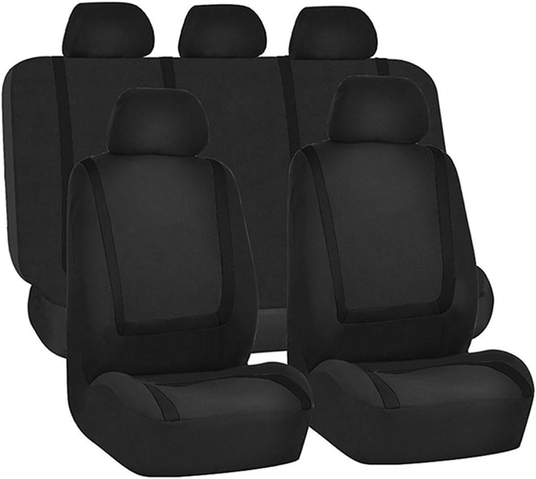 BELOMI Car Seat Covers Full Set, Breathable Premium Cloth Automotive Seat Cover, Universal Front and Rear Seat Covers, Easy to Install Car Accessories for Most Cars Trucks SUV (Black)