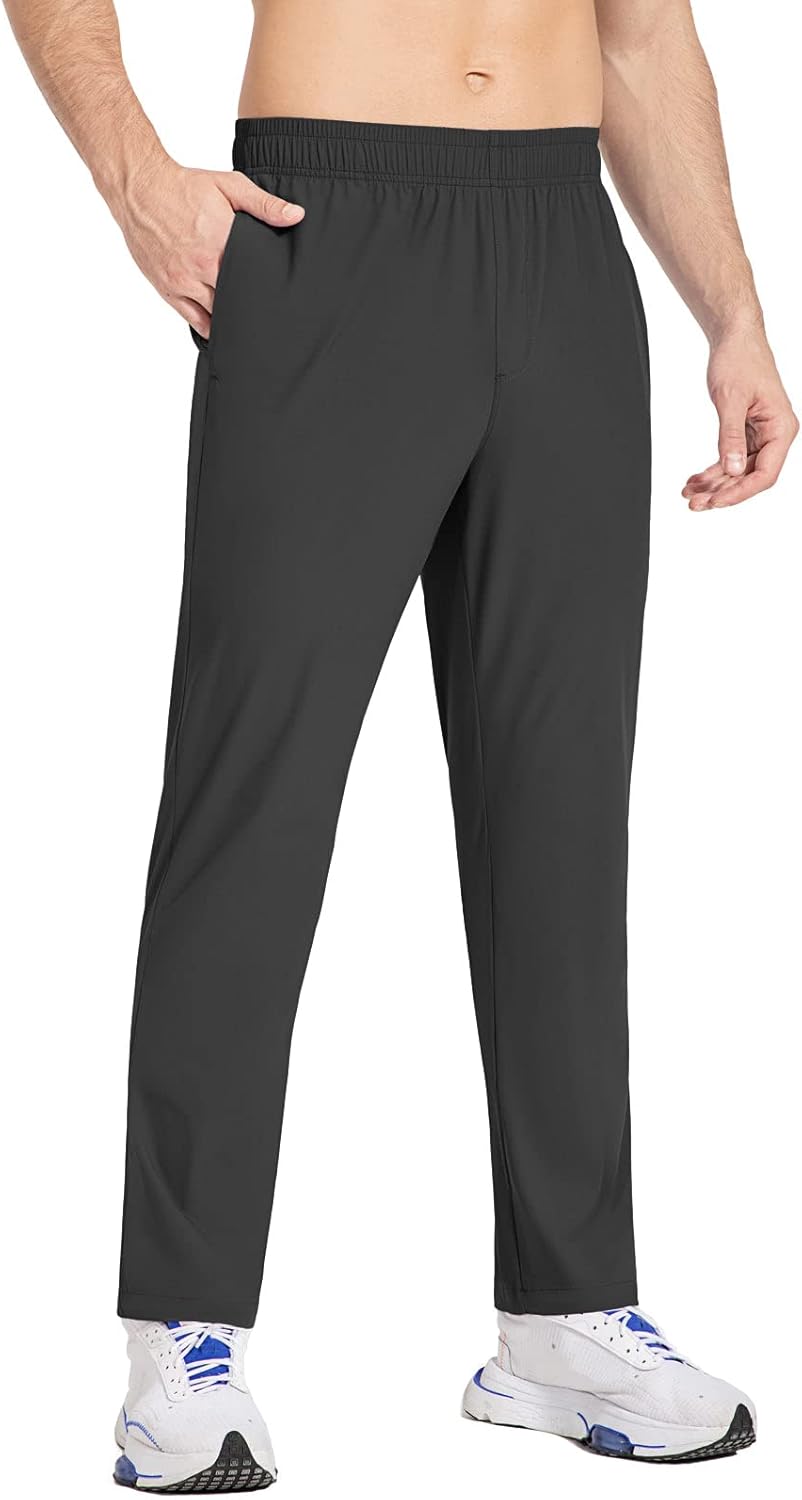 baleaf Men’s Running Pants Elastic Waist Lightweight Jogging Stretch Golf Workout Pants with Zipper Pockets