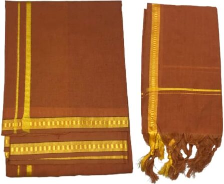 Kolakeer™ Men’s Cotton Color Dhoti Angavastram Set – 1.9 Mtrs Dhoti with 1.2 Mtrs Angavastram – Kerala Pentex Mundu Set