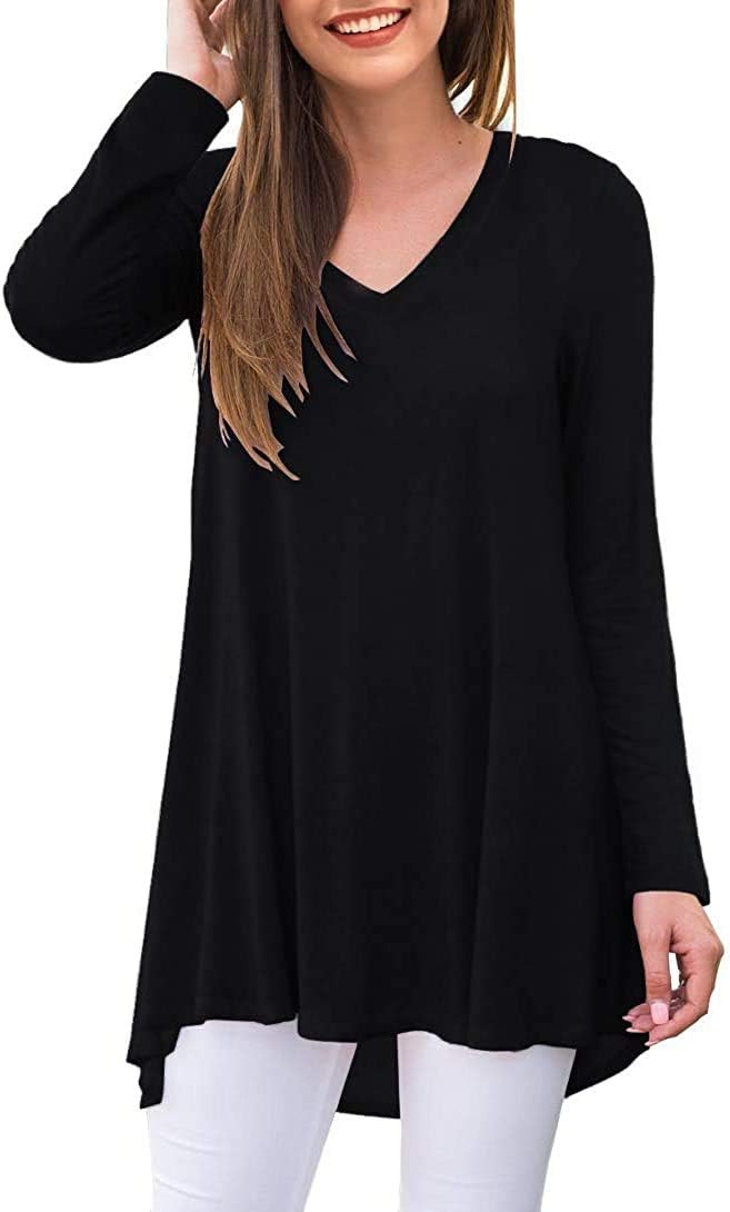 POPYOUNG Women’s Long Sleeve Tunic Tops Fall Shirts to Wear with Leggings Loose Fit Dressy V-Neck Blouse M-5XL