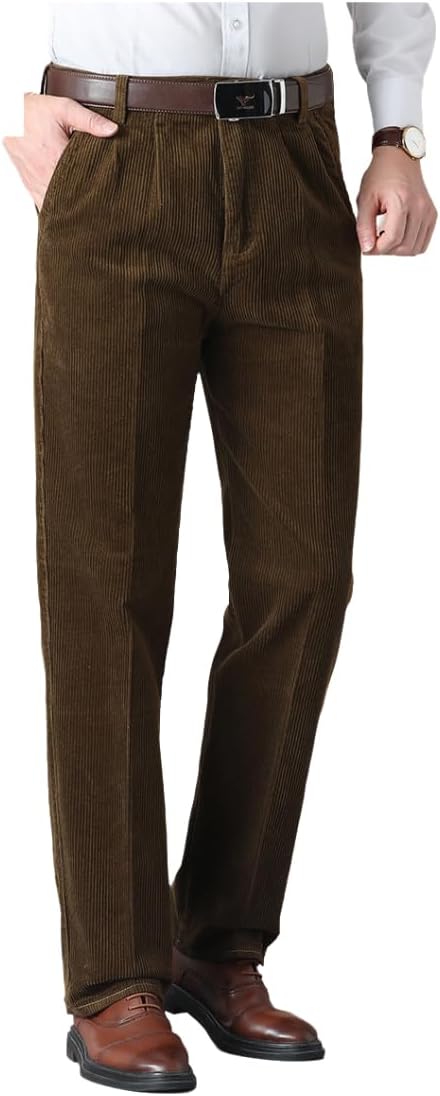 Men’s Classic Fit Corduroy Dress Pants, High Waist Pleated