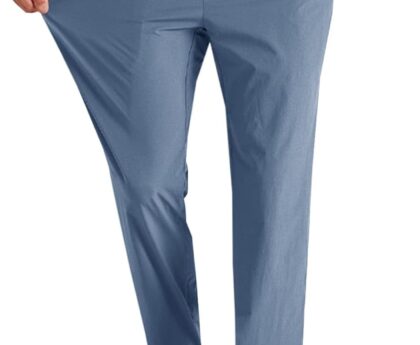 Runcati Mens Stretch Golf Pants Casual Slim Fit Dress Pants Elastic Waist Tapered Work Cropped Trousers