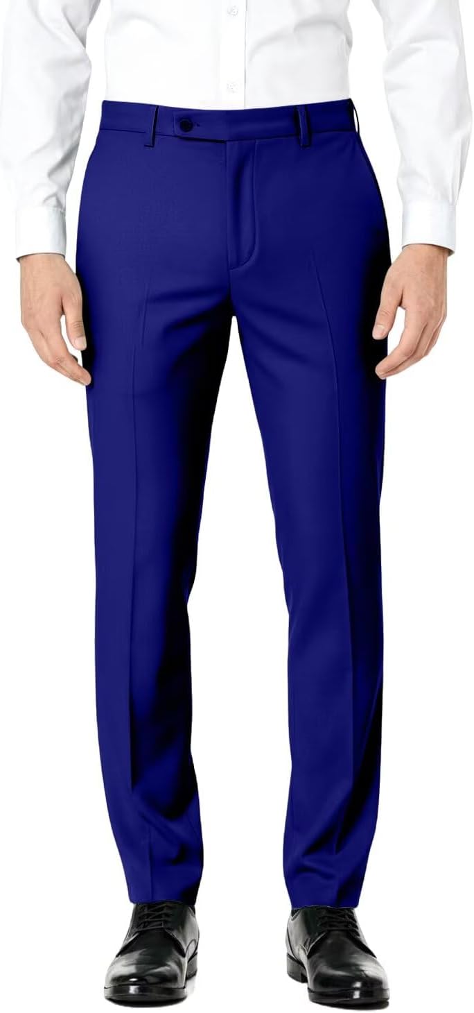 Bofan Mens Suit Pants Expandable-Waist Flat Front Straight Fit Suit Trousers for Men