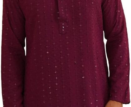 Sojanya (Since 1958 Men’S Ethnic Motifs Embroidered Sequinned Cotton Long Kurta