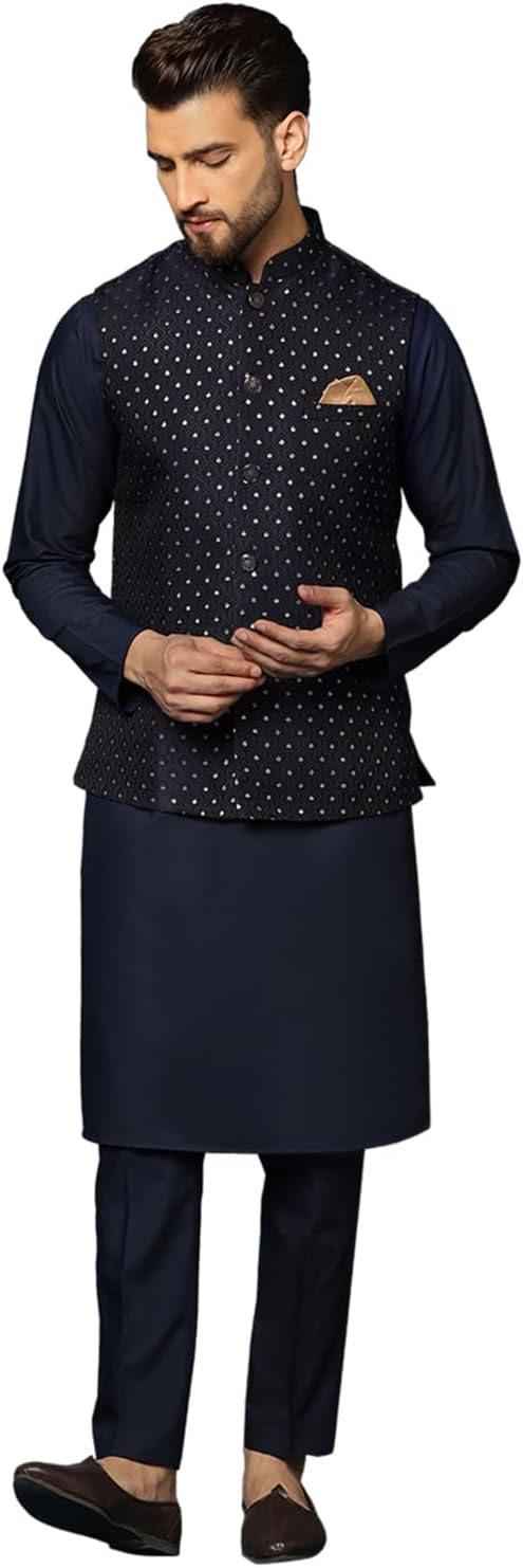 KISAH Men’s Kurta Jacket Set – Traditional Indian Ethnic Wear for Men – Ideal for Weddings, Festivals & Celebrations