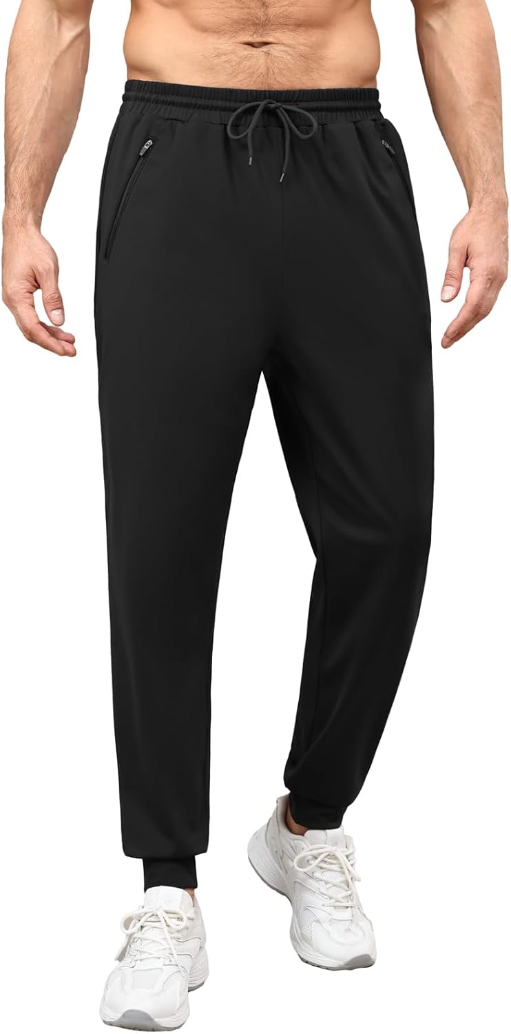 Auxo Men’s Fleece Lined Joggers with Zipper Pockets Water Resistant Winter Stretch Tapered Pants Athletic Workout Sweatpants