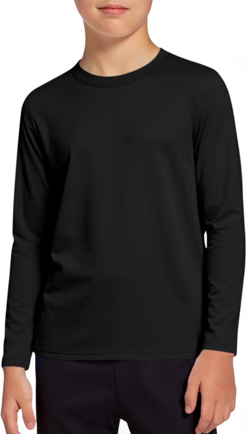 Haloumoning Boys Long Sleeve Athletic T-Shirts Kids Dry Fit UPF 50+ Neon Swim Shirts 5-14 Years