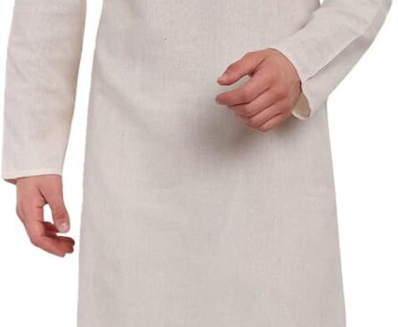 SKAVIJ Mens Kurta Robe Button Down Long Sleeve Henley Cotton Thobe Casual Kaftan Gown Pants Shirt Set