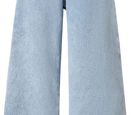Nivne Tco Tween Girls Wide Leg Jeans – Zipper Fly and Bow Embroidery Back, Denim Pants with Pockets for Girls