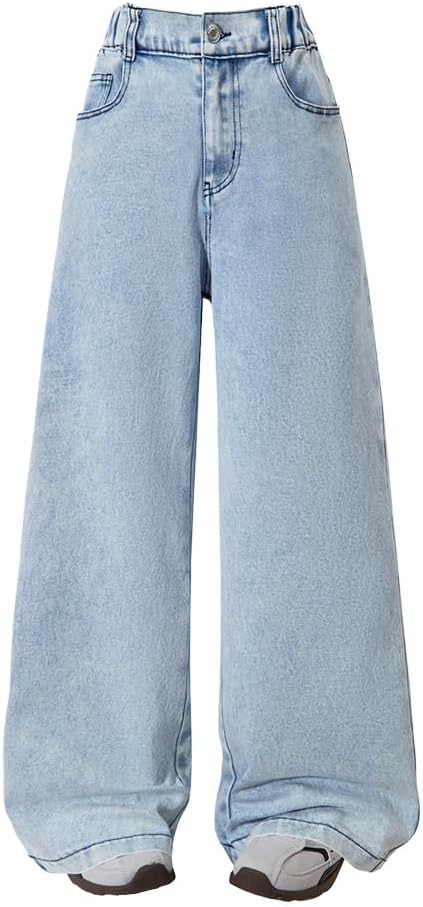 Nivne Tco Tween Girls Wide Leg Jeans – Zipper Fly and Bow Embroidery Back, Denim Pants with Pockets for Girls
