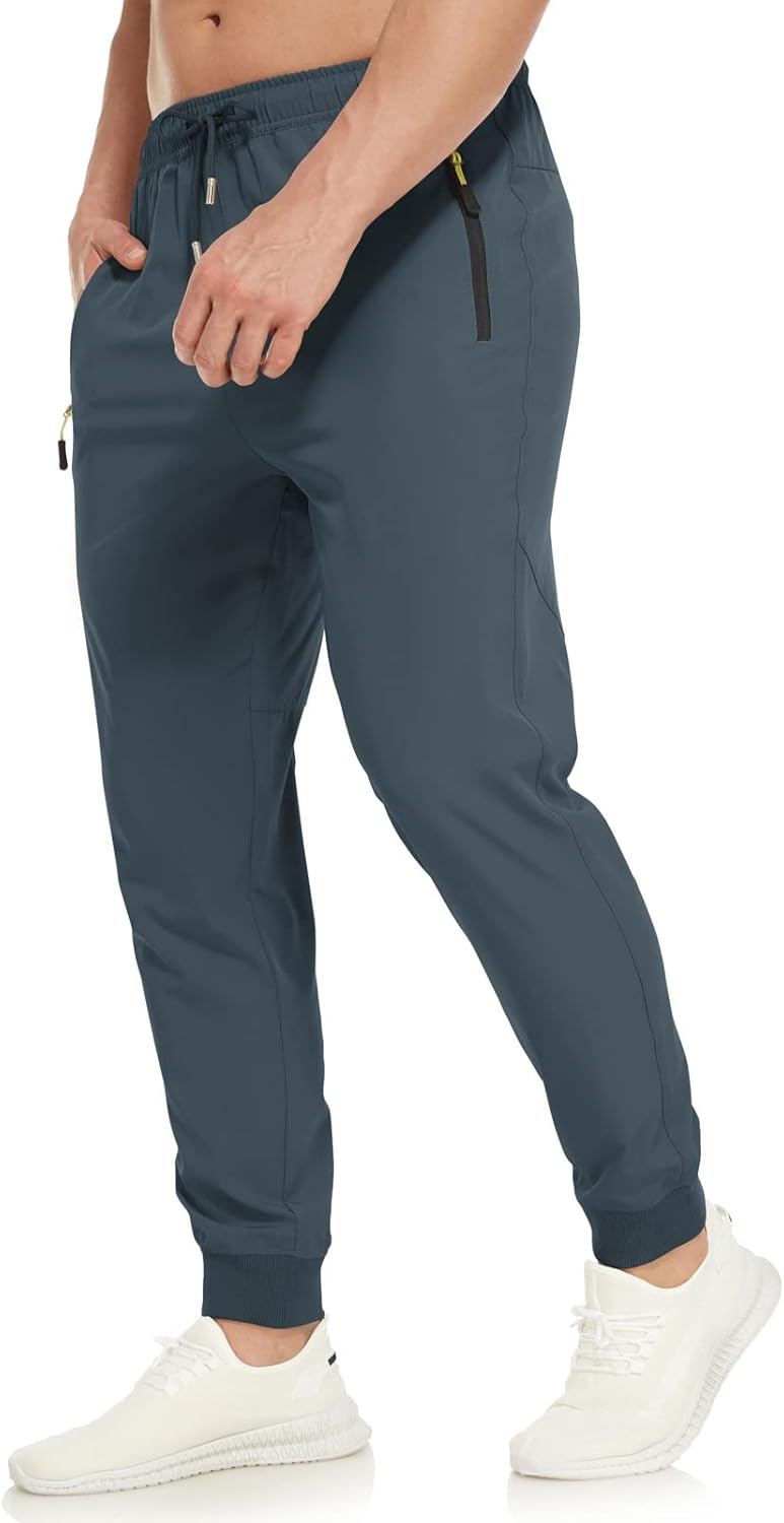 SPOSULEI Mens Joggers Lightweight Athletic Hiking Pants Quick Dry Running Track Gym Sweatpants with Zipper Pockets