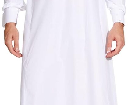 Saudi Style Arabic Thobe Men’s Arab Robe Men’s Muslim Clothes Ramadan Middle East Ethnic Clothes Cuff Sleeve Size 58