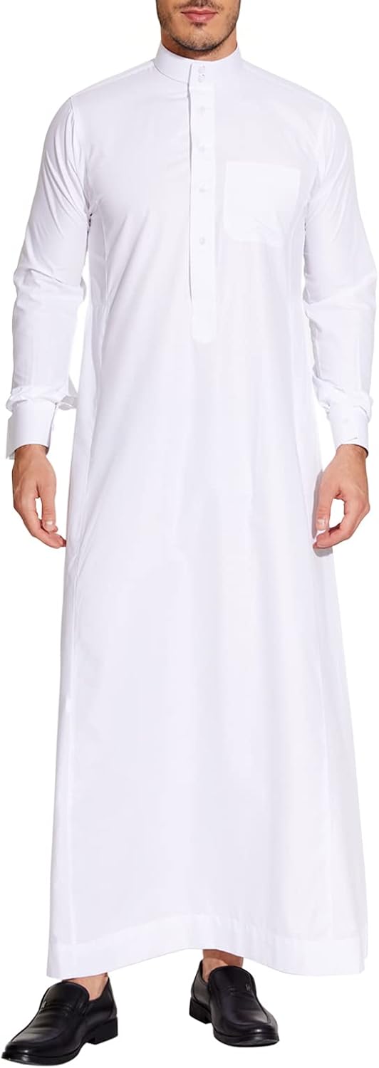Saudi Style Arabic Thobe Men’s Arab Robe Men’s Muslim Clothes Ramadan Middle East Ethnic Clothes Cuff Sleeve Size 58