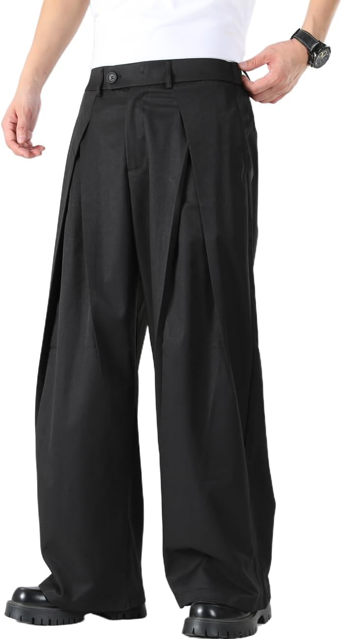 Rexcyril Men’s Baggy Wide Leg Pants Pleated Trousers Loose Business Casual Dress Pants Slacks