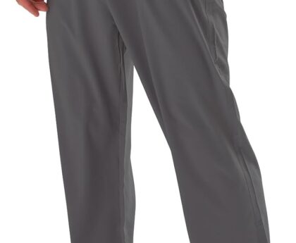Men’s Elastic Waist Hiking Pants Water Resistant Quick-Dry Lightweight Outdoor Sweatpants with Zipper Pockets
