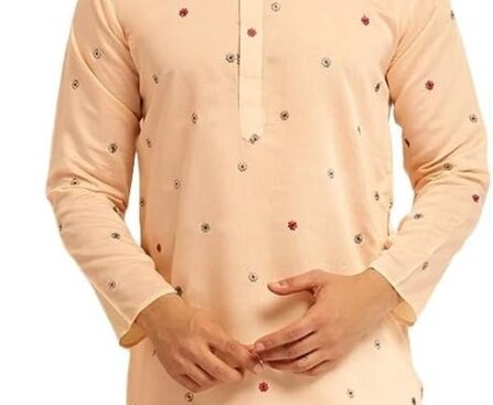 Sojanya (Since 1958 Men’S Cotton Silk Daman Embroidered Long Kurta