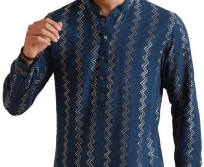 KISAH Henley Shirts for Men – Cotton Blend Short Kurta – Mandarin Collared Casual Shirt for Weddings, Yoga & Daily Wear