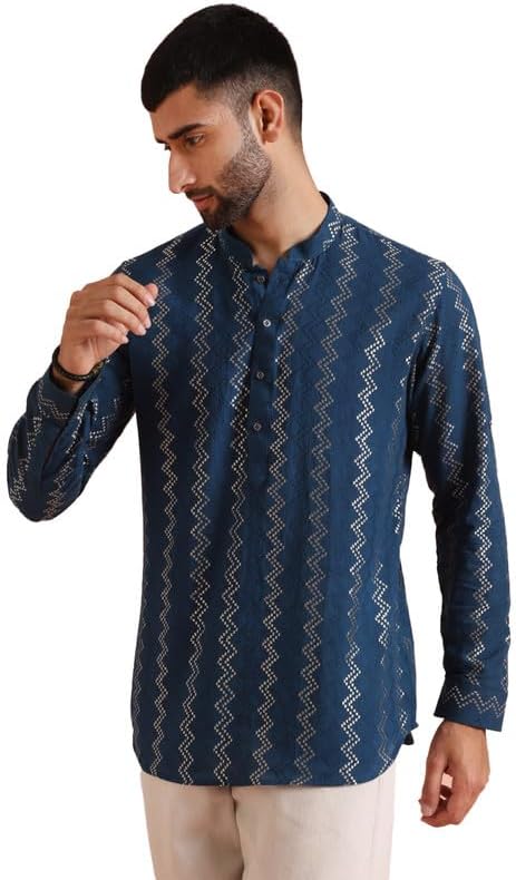 KISAH Henley Shirts for Men – Cotton Blend Short Kurta – Mandarin Collared Casual Shirt for Weddings, Yoga & Daily Wear