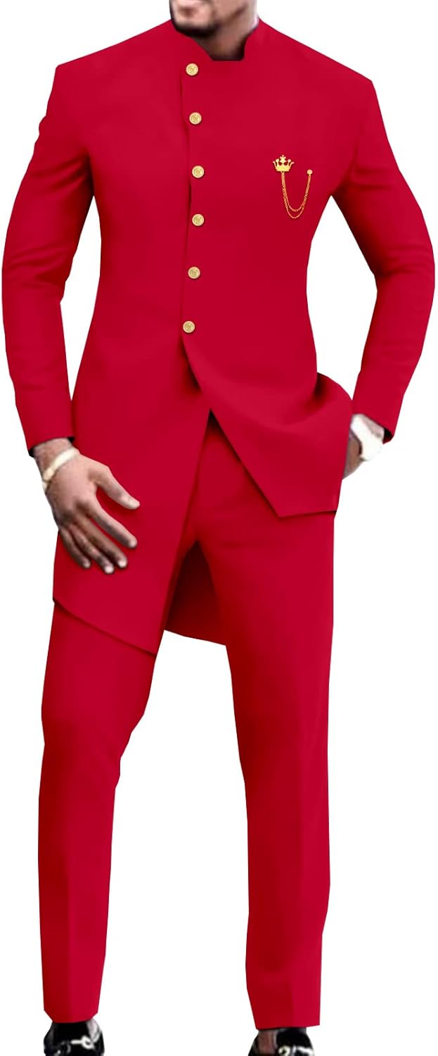 African Suit for Men Single Breasted Slim Fit Jackets and Trousers 2 Piece Set Business Suit Wedding Evening